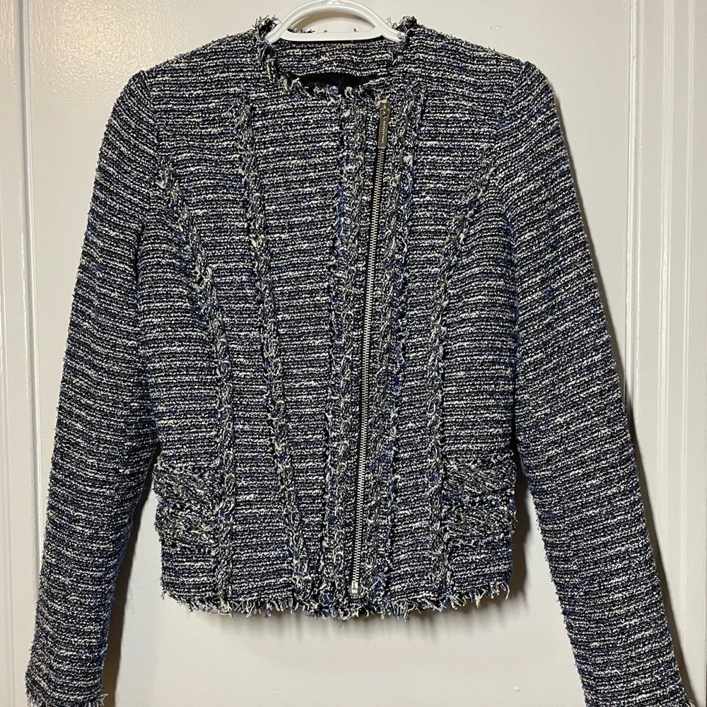 MICHAEL Michael Kors Blue Tweed Biker Jacket size XS